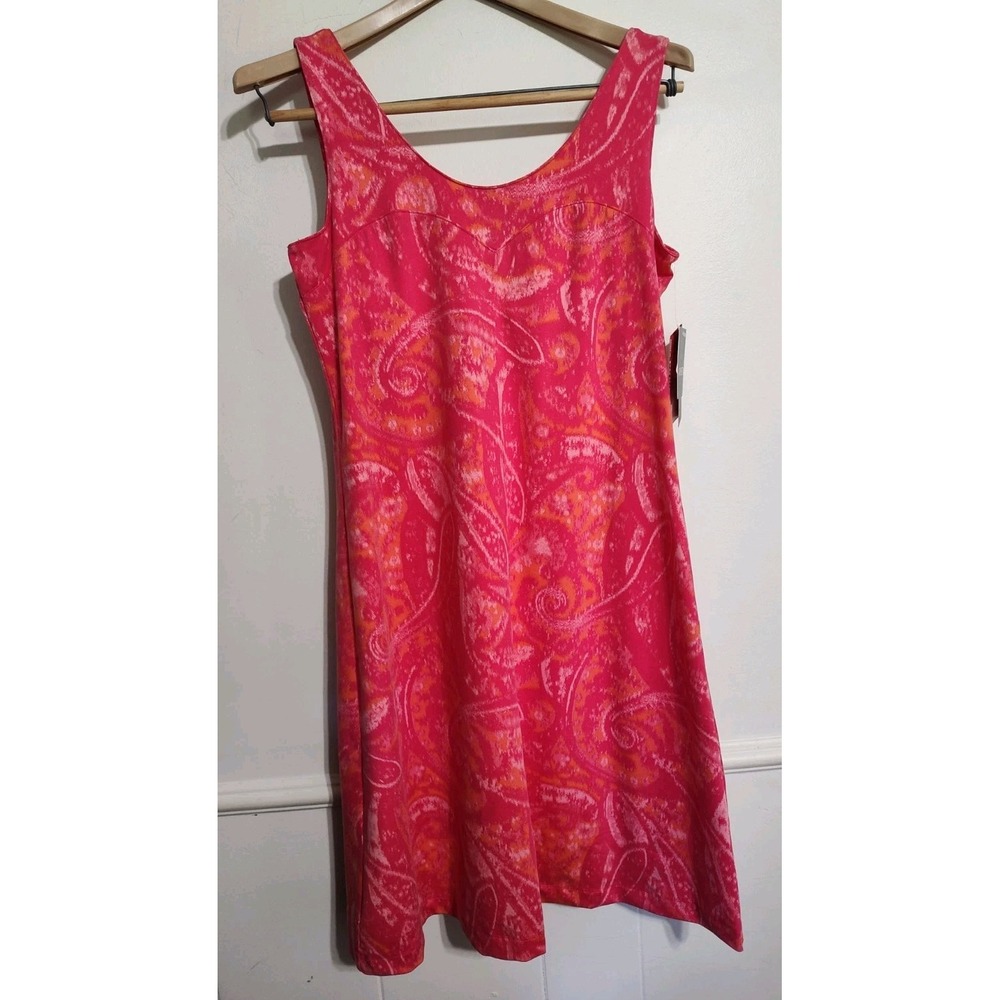 Athleta Garden Isle Pink & Orange Tropical Beach Sun Dress w/Shelf Bra M EUC